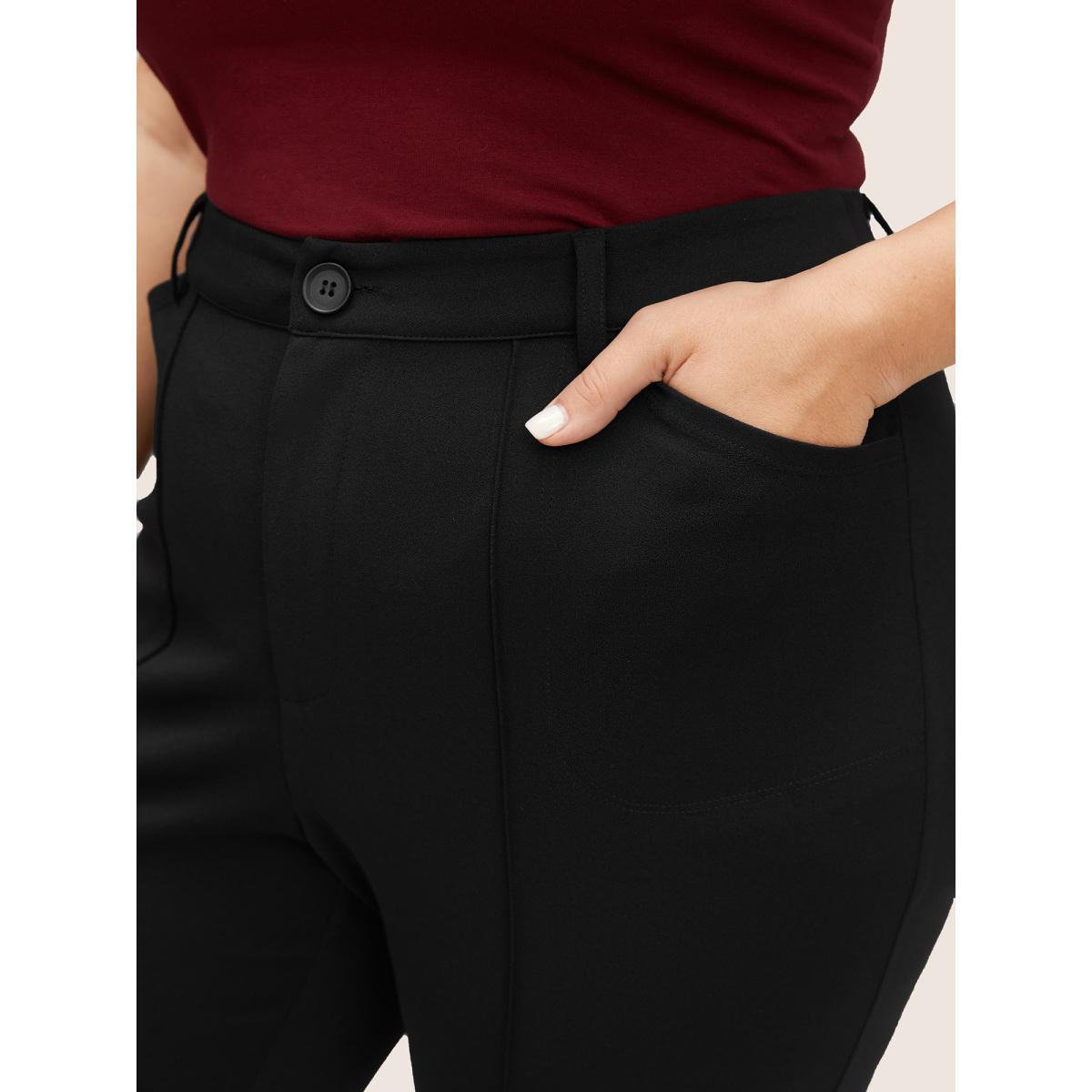 Plus Size High Rise Solid Pleated Bootcut Pants Women Black Work From Home Bootcut High Rise Work Pants BloomChic 18-20/2X Product Image