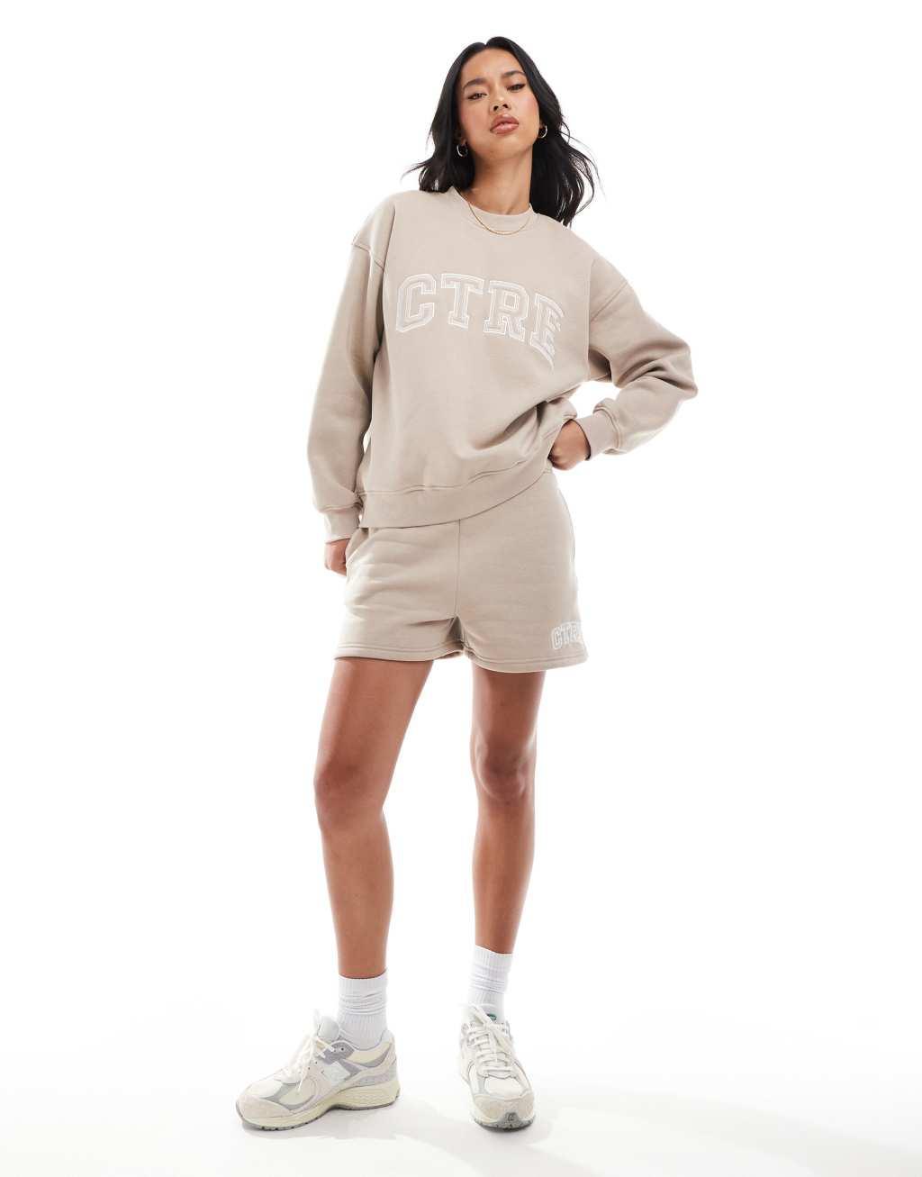The Couture Club CTRE VARSITY crewneck sweatshirt in beige - part of a set Product Image