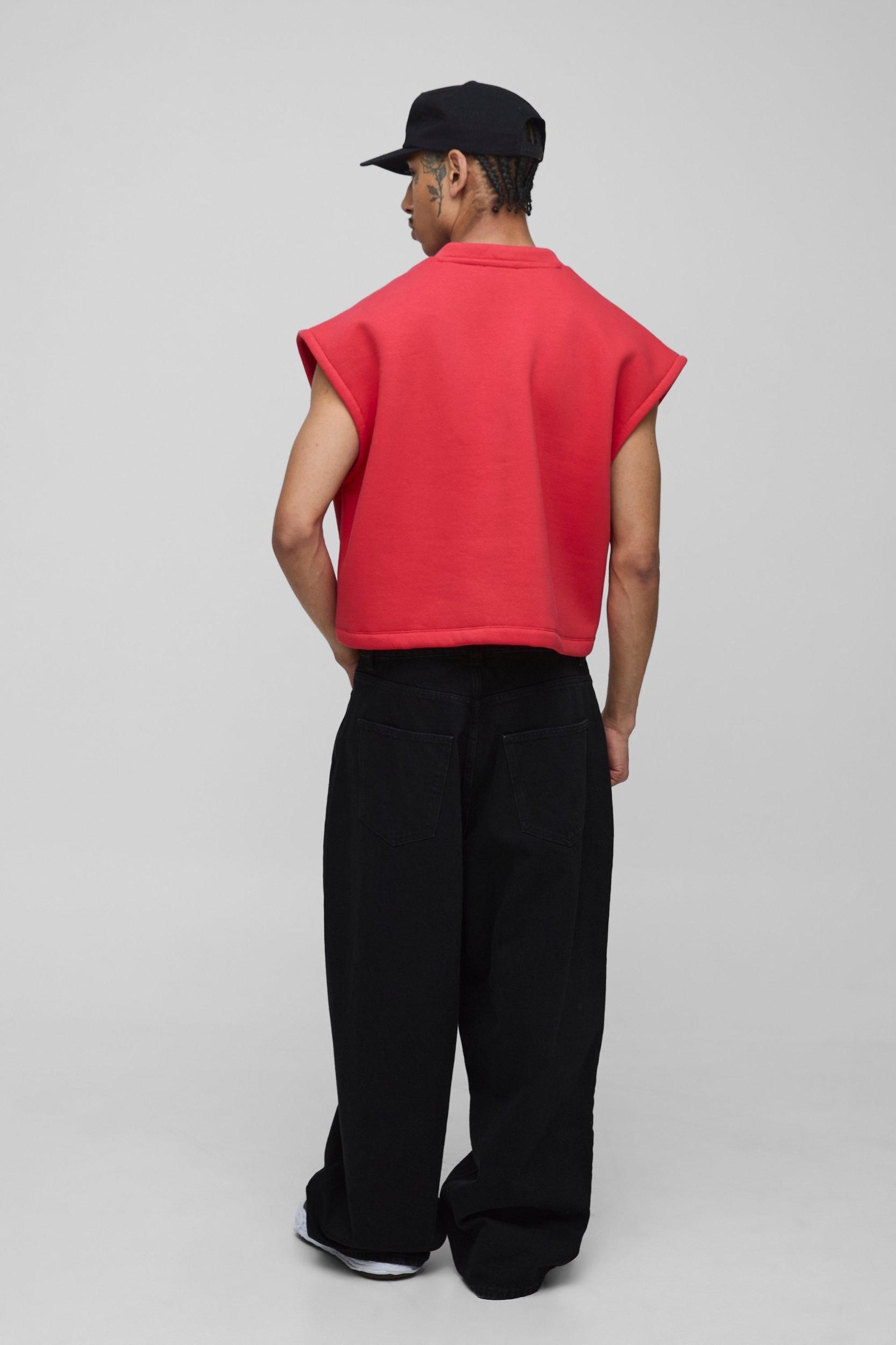 Oversized Boxy Cropped V Neck Sweatshirt Vest | boohooMAN USA Product Image