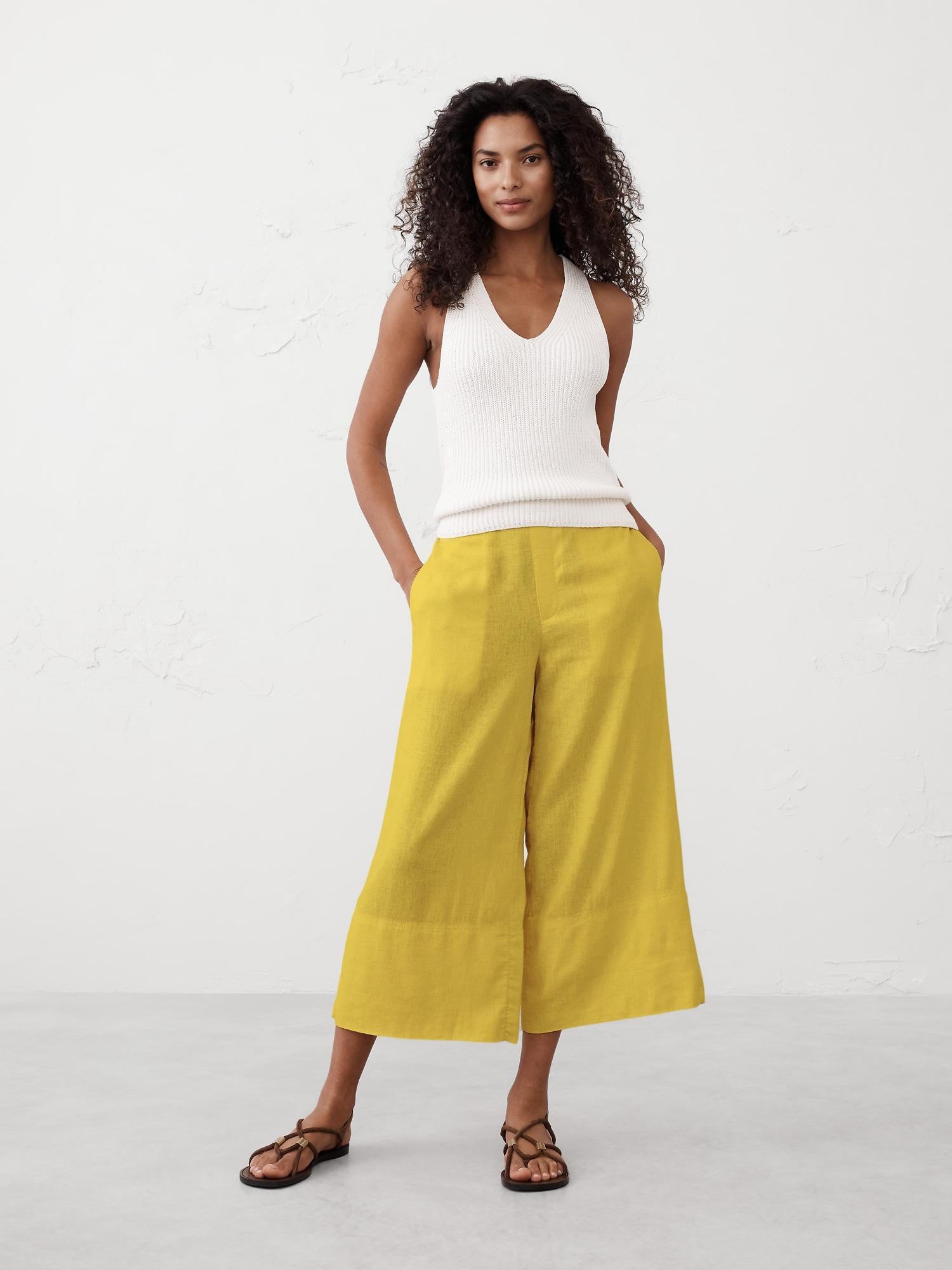 Wide-Leg Linen-Blend Cropped Pull-On Pant Product Image