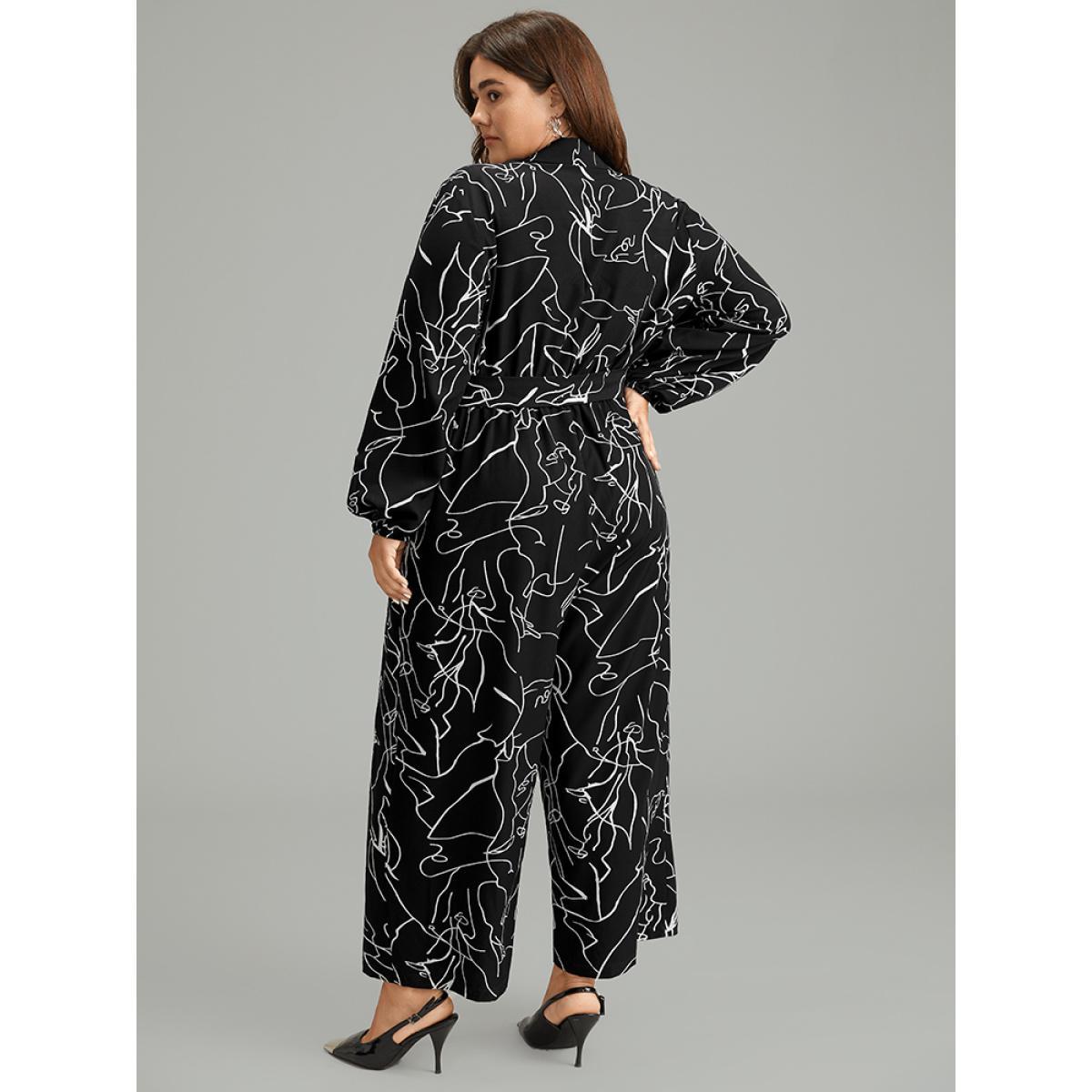 Plus Size BlackFlower Halloween Art & Design Belted Pocket Jumpsuit Women Office Long Sleeve Shirt collar Festival-Halloween Loose Jumpsuits BloomChic 28/5X Product Image