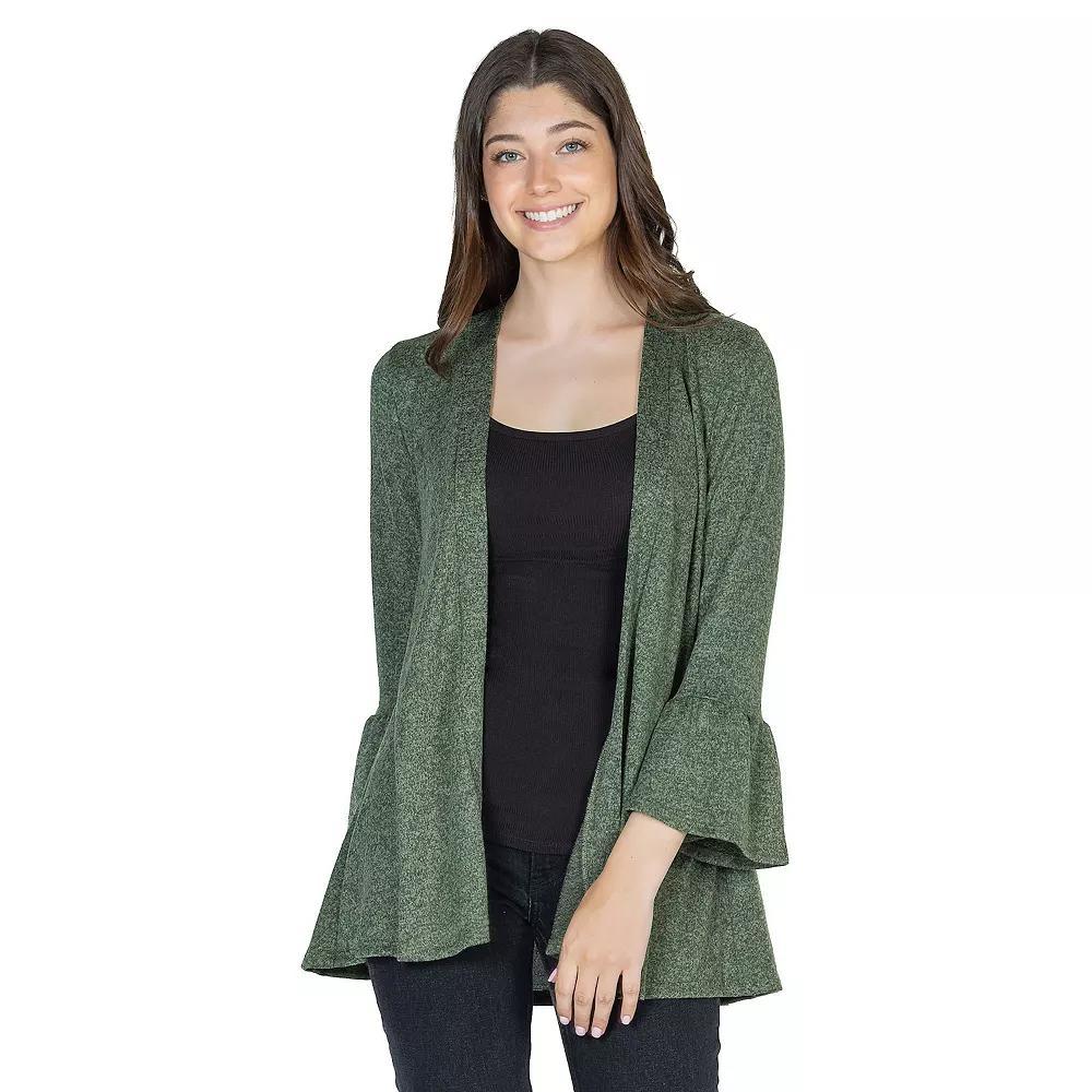 Women's 24Seven Comfort Apparel 3/4-Sleeve Open Cardigan, Size: Large, Green Product Image