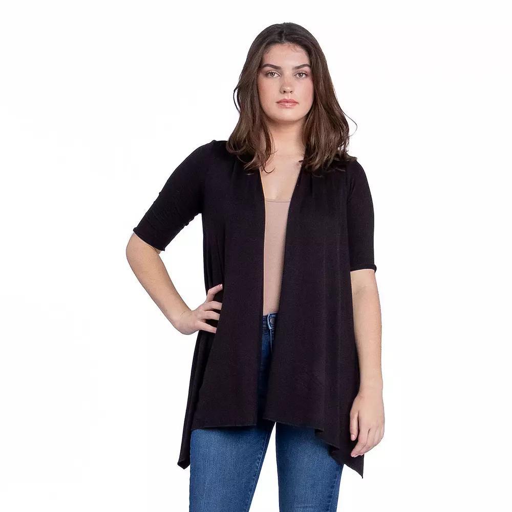 Women's 24Seven Comfort Apparel Loose Fit Open Front Cardigan with Half Sleeve, Size: Small, Black Product Image