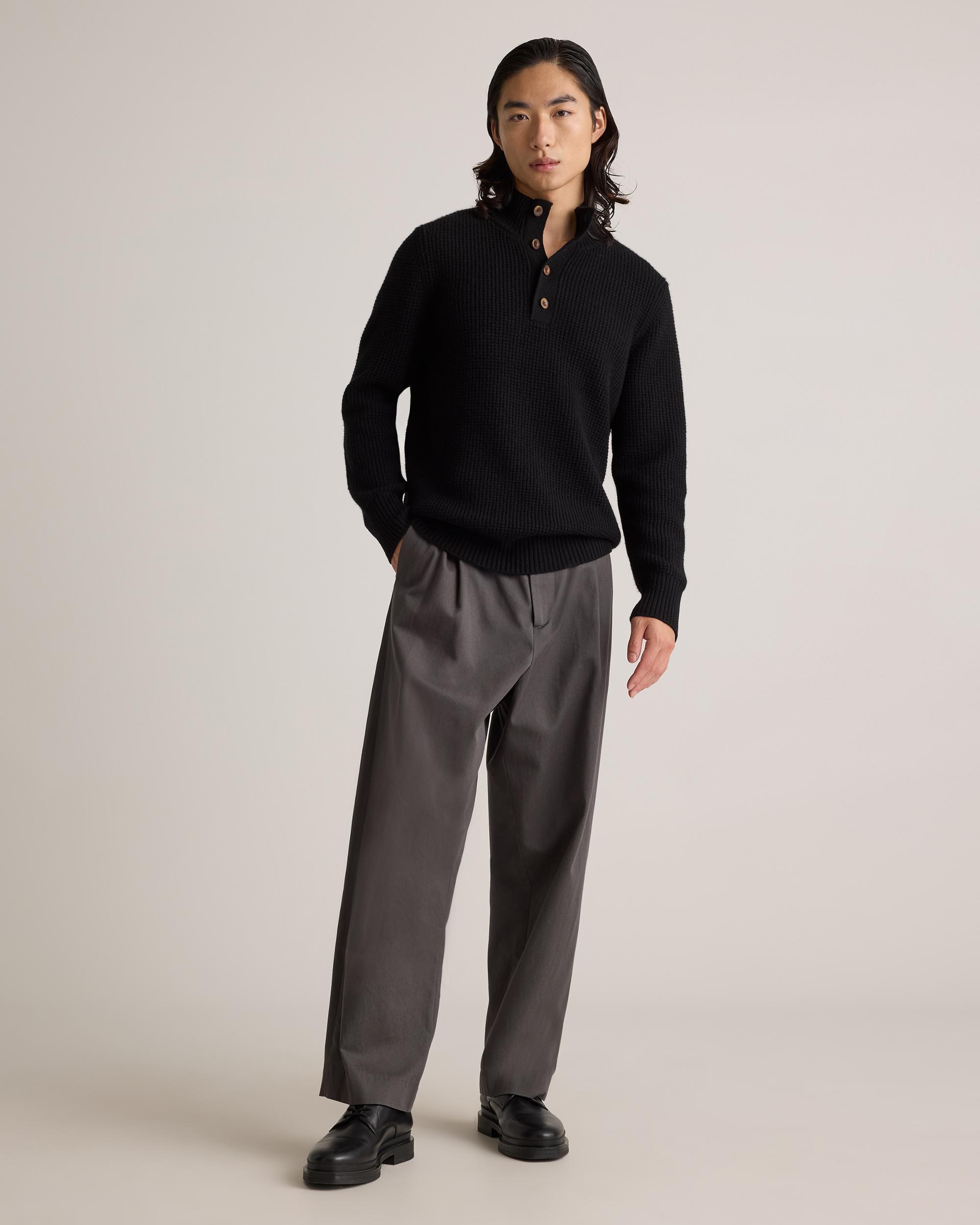 Quince | Men's Mongolian Cashmere Waffle Quarter Button Sweater Size XL Product Image