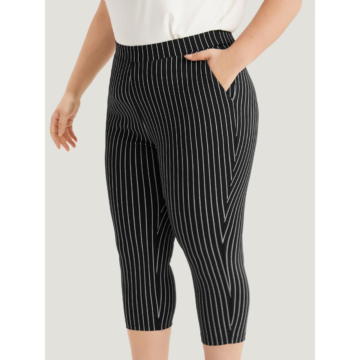 Plus Size Striped High Rise Pocket Elastic Waist Skinny Pants Women Black Office Skinny High Rise Work Pants BloomChic 14-16/1X Product Image