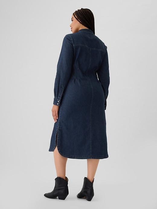 Western Pleated Denim Midi Dress Product Image