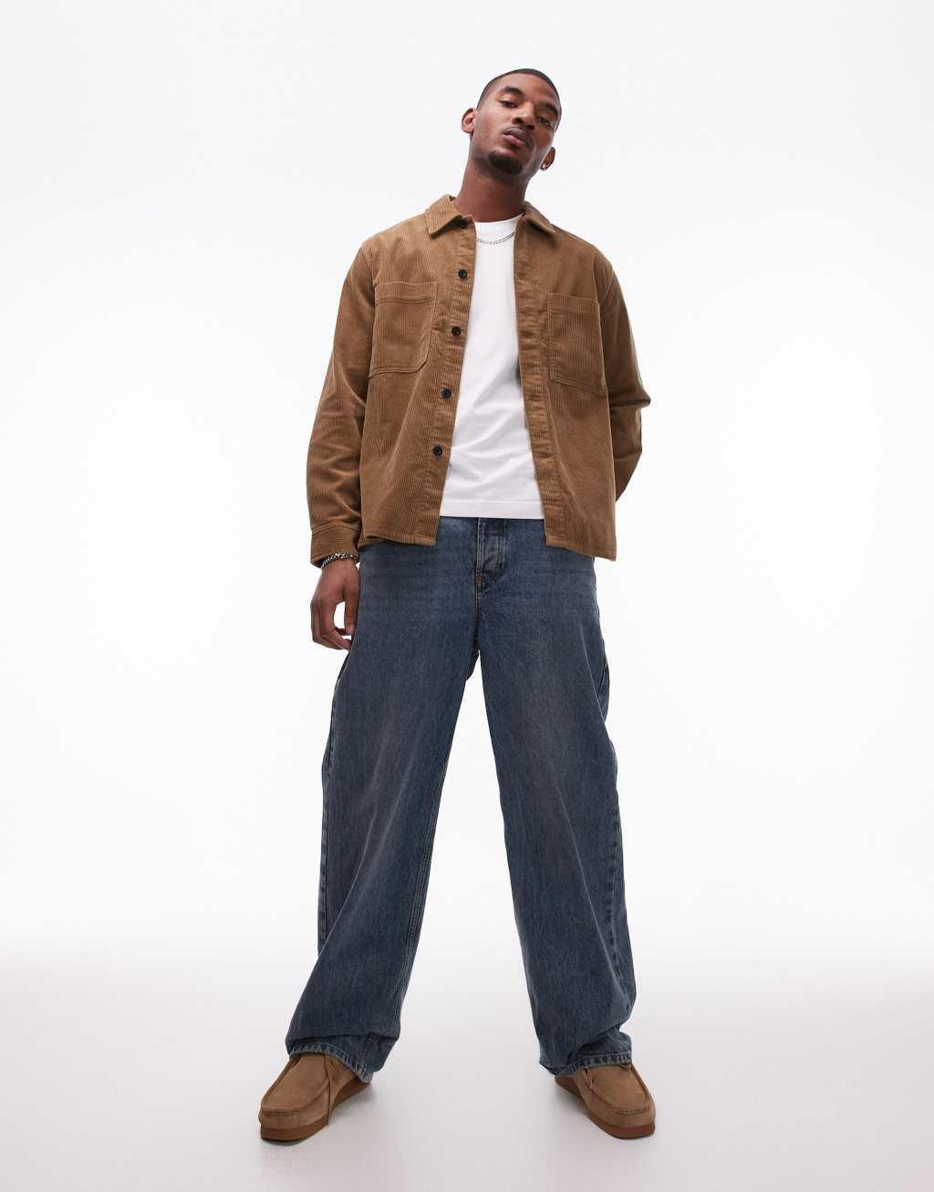 ARKET cord overshirt with front patch pockets in brown Product Image