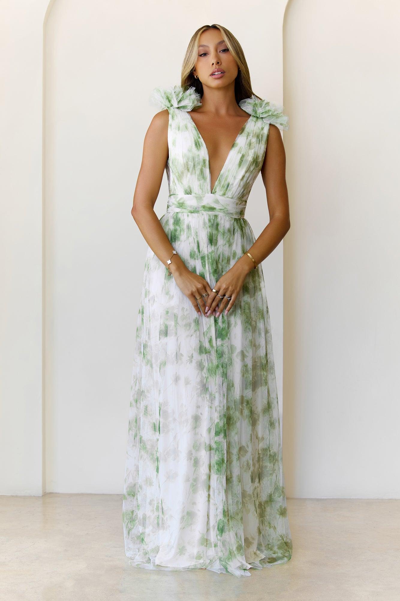 Hazy Horizons Maxi Dress Green Product Image
