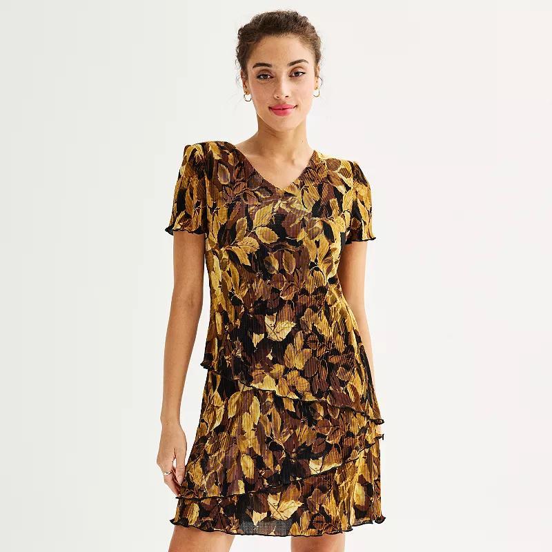 Women's Connected Apparel Short Sleeve Tiered Mini Dress, Size: 12, Amber Product Image