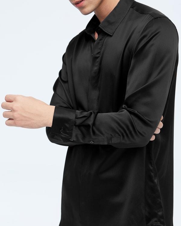 Classic Long Sleeve Silk Shirt For Men Product Image