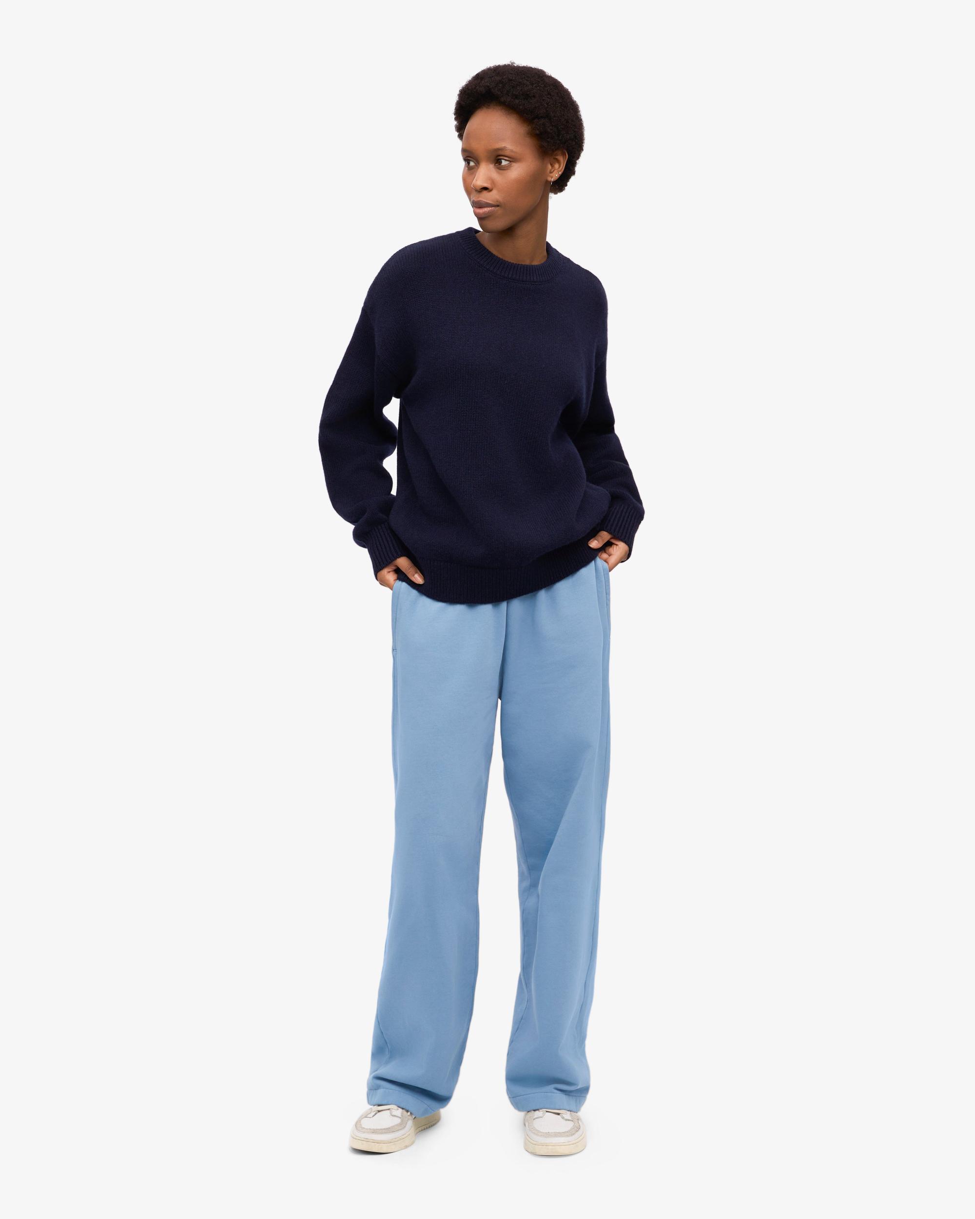 Oversized Merino Wool Crew - Navy Blue Product Image