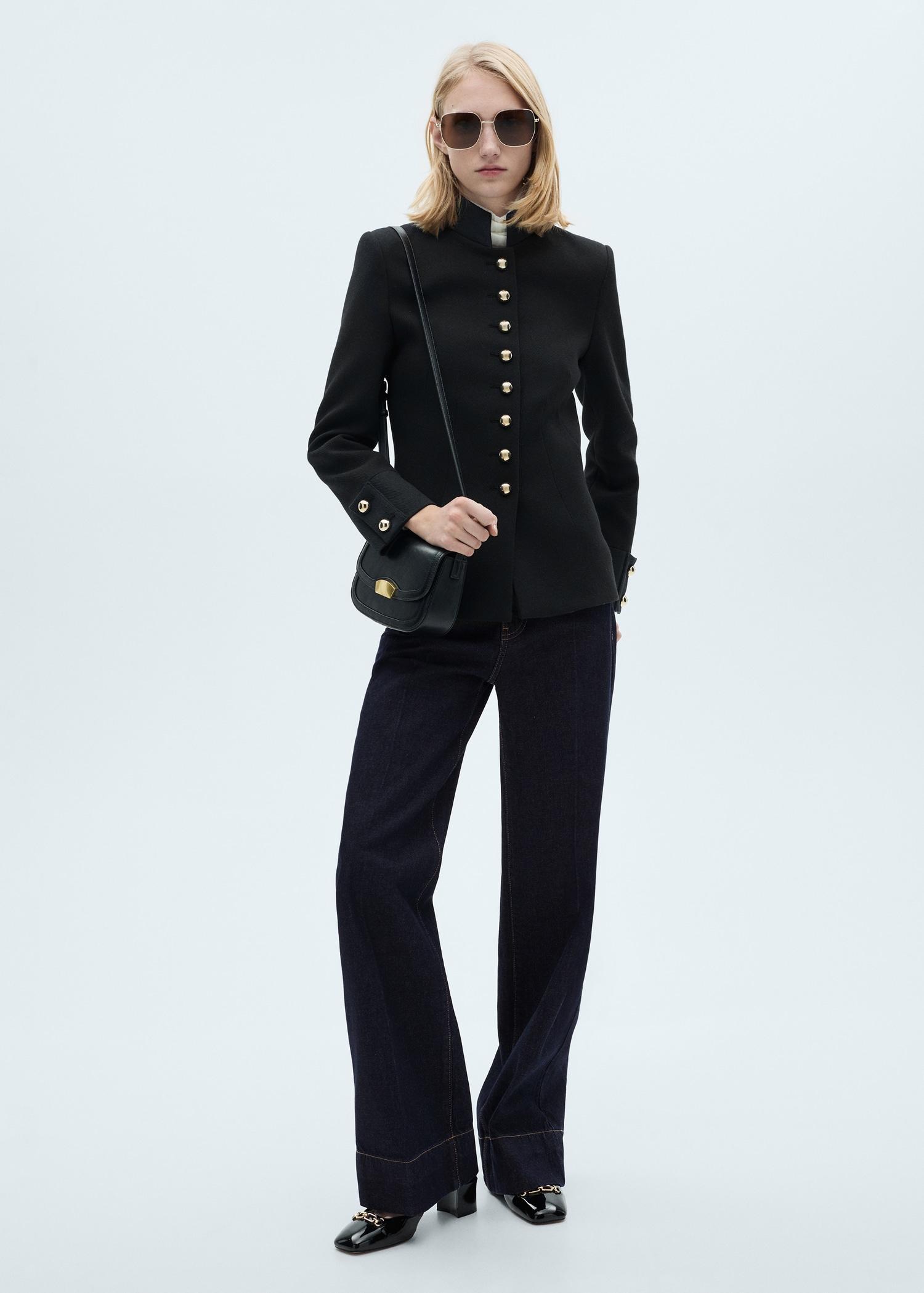 Jacket with jewel-button strip collar - Women | MANGO USA Product Image