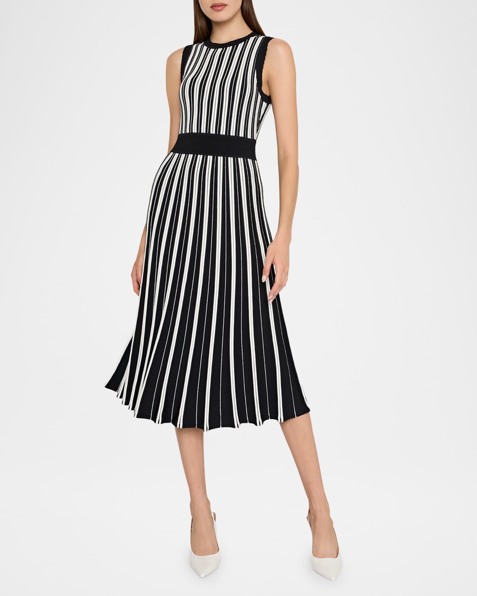 Pleated Striped Knit Midi Dress Product Image