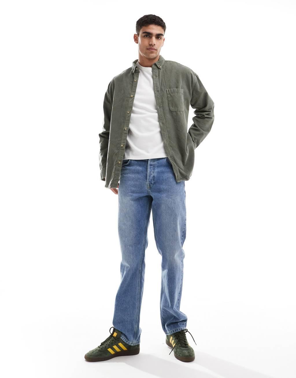  ASOS DESIGN oversized 90s style cord shirt in sage green Product Image