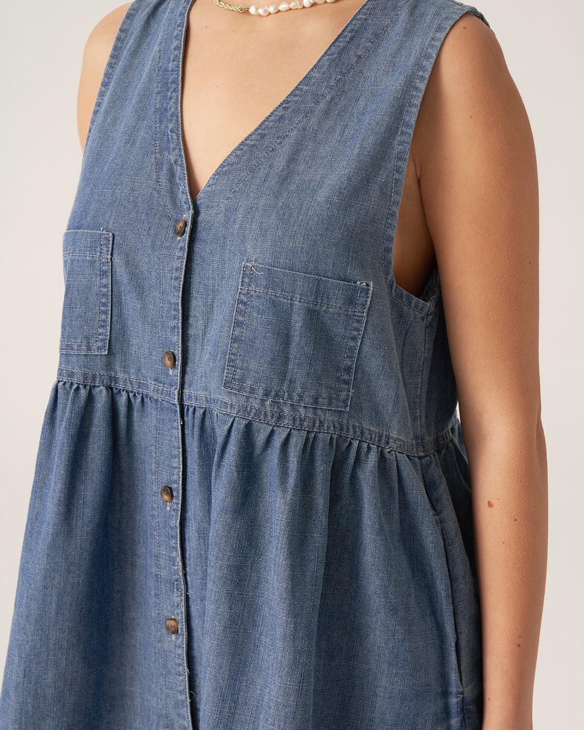 Blue Denim Sleeveless Mini Dress Product Image