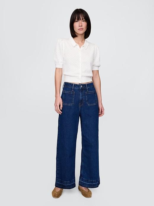 100% Cotton Cropped Pointelle Cardigan Product Image