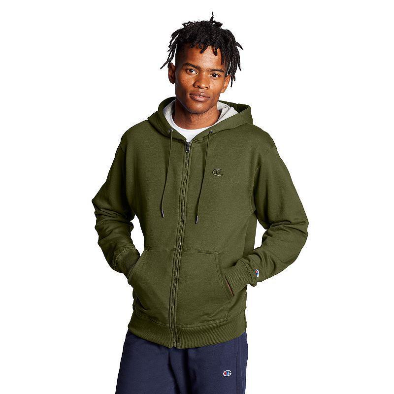 Mens Champion Powerblend Full-Zip Hoodie, C Logo Oxford Grey XL Product Image