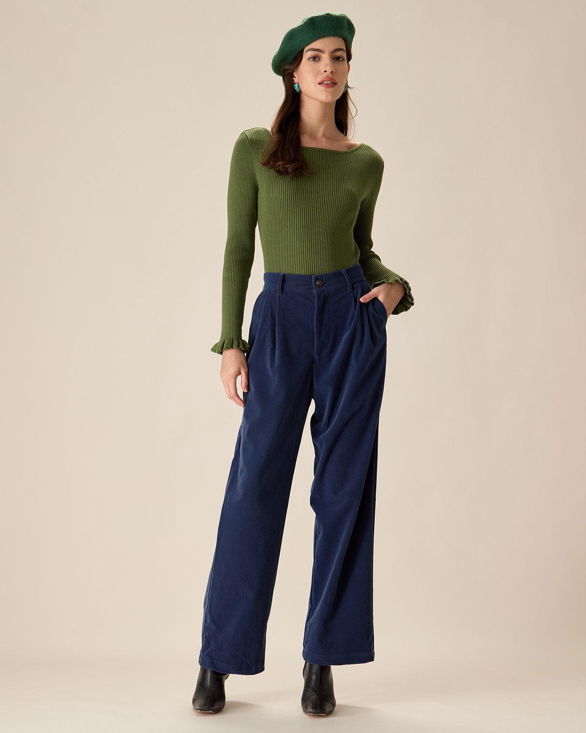 Green Boat Neck Ruffle Slim Tee Product Image