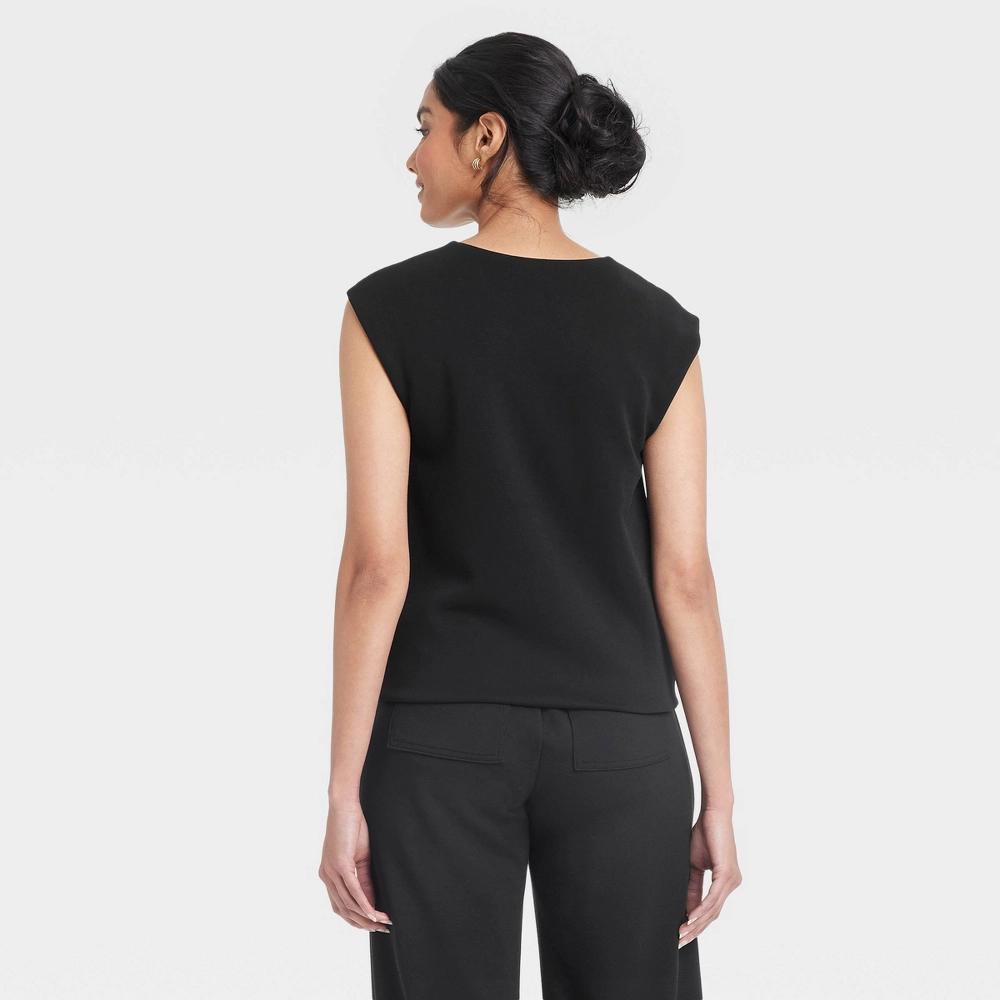 Women's Sandwash Vest - A New Day™ Black XS: Heavyweight Doubleknit, V Neck, Pullover, Faux Pocket, Full Lining Product Image