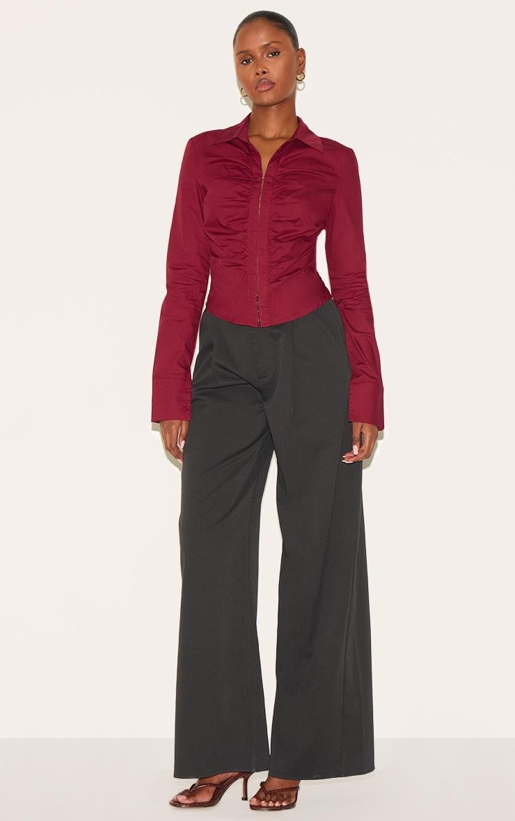 Plum Hook And Eye Ruched Fitted Shirt Product Image