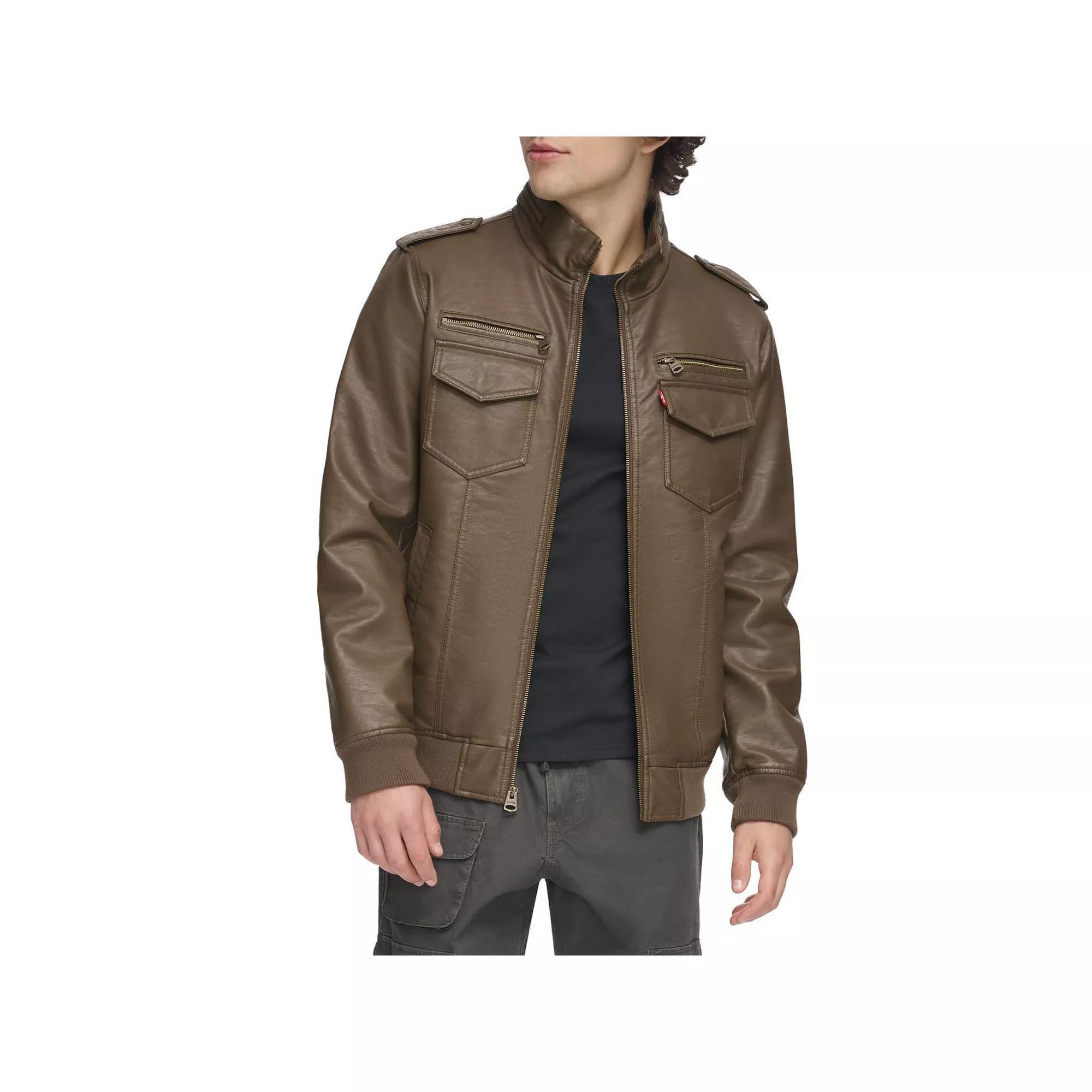 Men's Levi's® Faux Leather Aviator Bomber Jacket, Size: Small, Earth Product Image