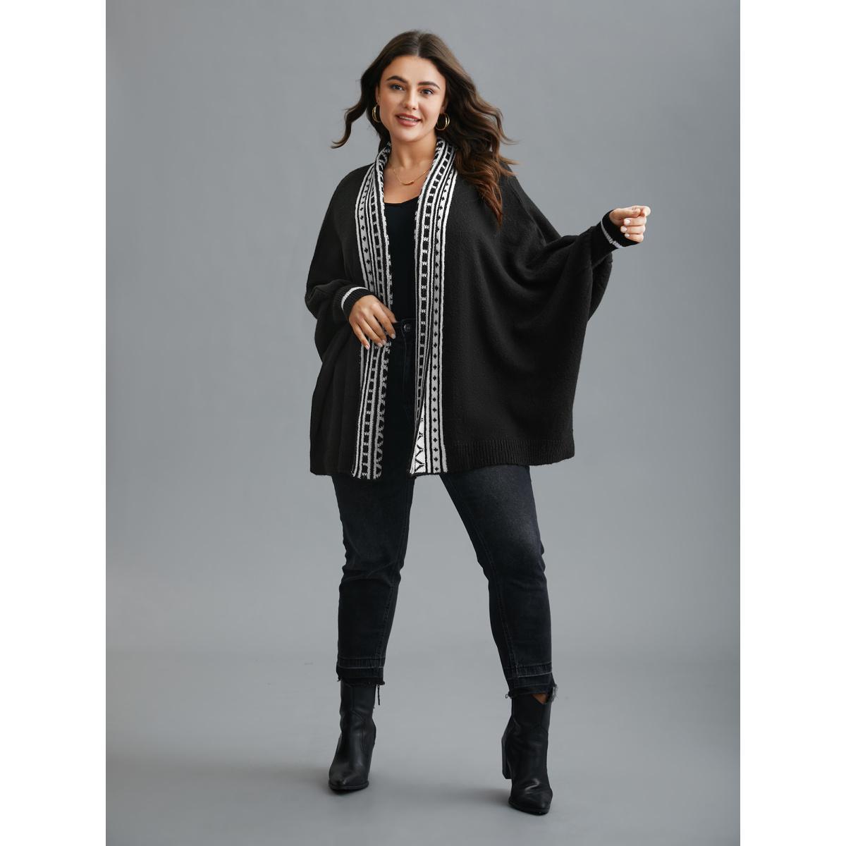 Plus Size Dolman Sleeves Kimono Collar Cardigan Black Women Casual Loose Long Sleeve Everyday Cardigans BloomChic 28/5X Product Image