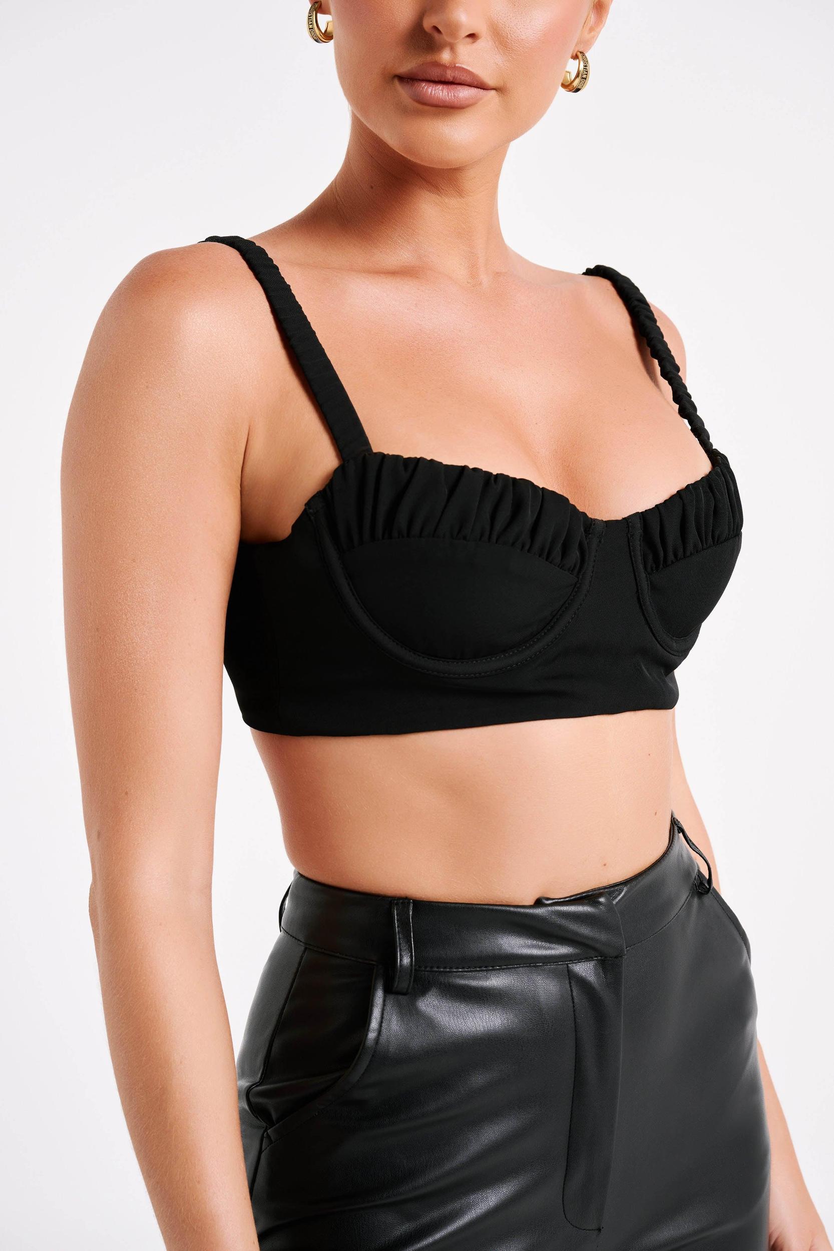 Zaira Cupped Crepe Crop Top - Black Product Image