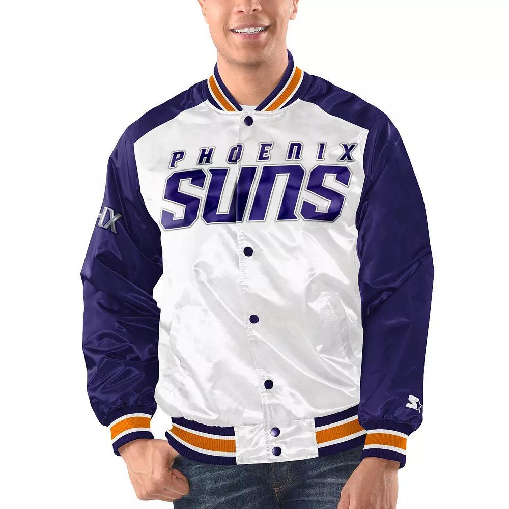 Men's Starter White/Purple Phoenix Suns Renegade Satin Full-Snap Varsity Jacket, Size: XL, Phx White Product Image