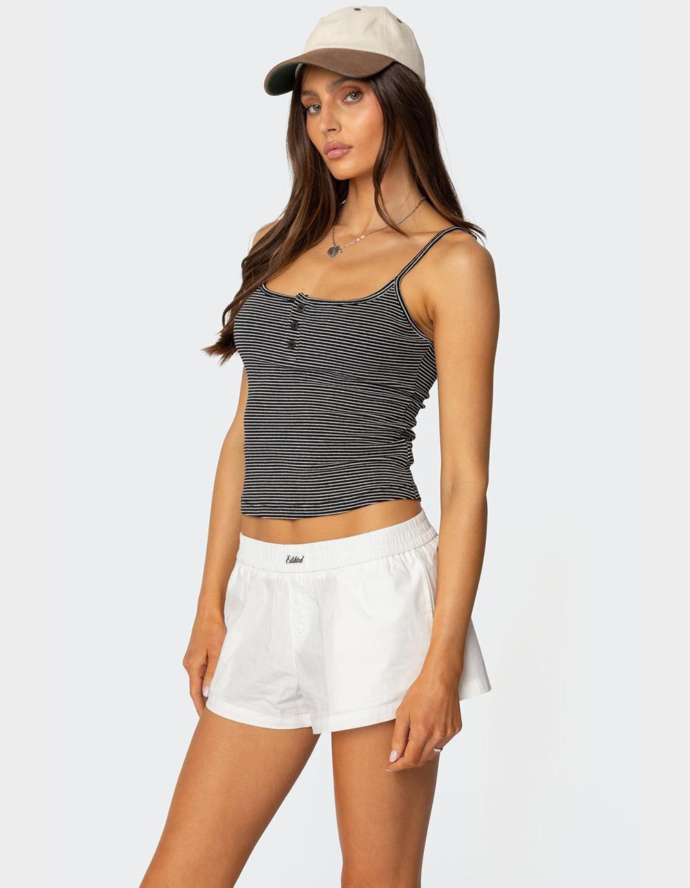 EDIKTED Striped Henley Tank Top Product Image