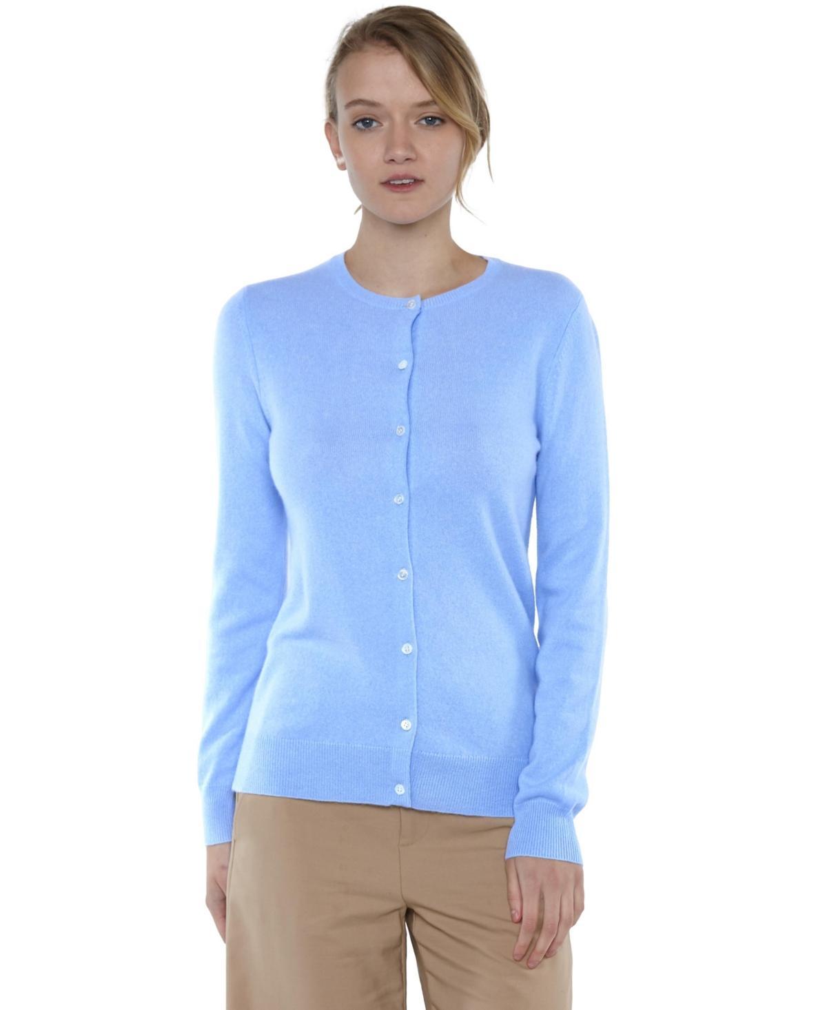 Jennie Liu Womens 100% Cashmere Button Front Long Sleeve Crewneck Cardigan Sweater (1575, Azalea, Large ) Product Image