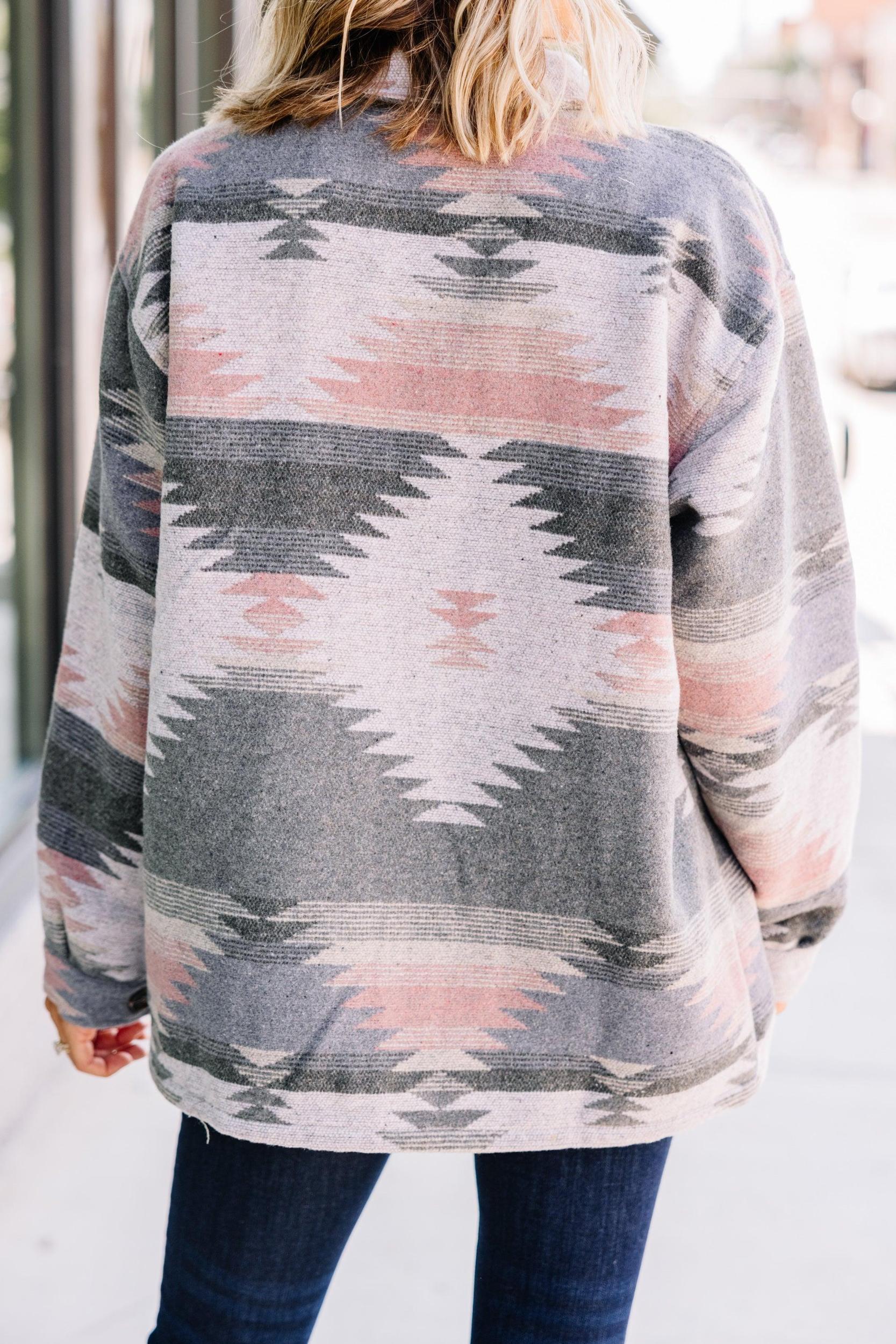 At Your Best Charcoal Gray Aztec Shacket Female Product Image