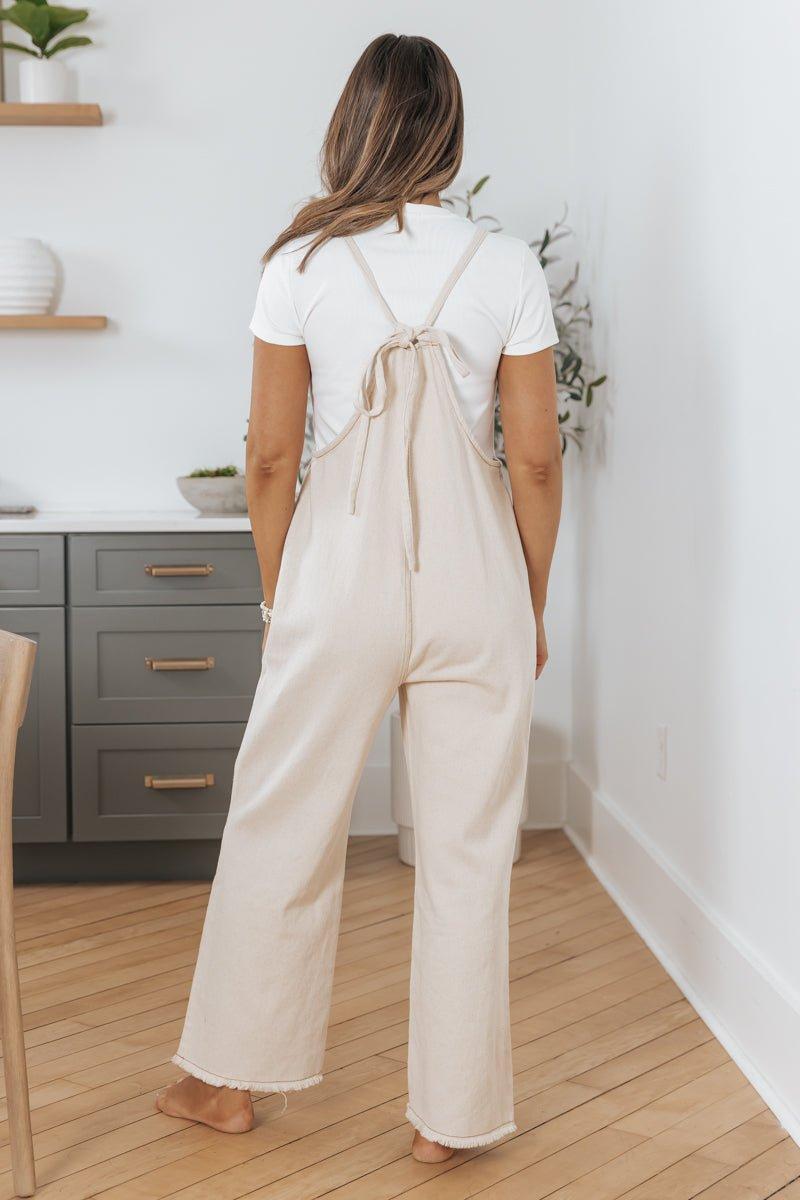 Oatmeal Cotton Denim Overalls Product Image