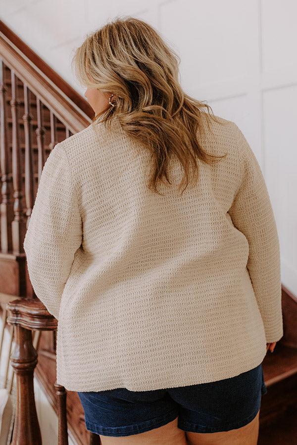 Boho Chic Crochet Blazer in Oatmeal Curves Product Image