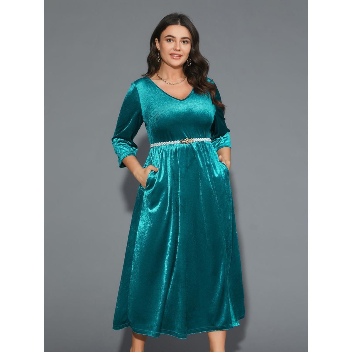 Plus Size Velvet V-Neck Side Slit Maxi Dress Aegean Women Cocktail Texture Party Curvy Bloomchic 22-24/3X Product Image