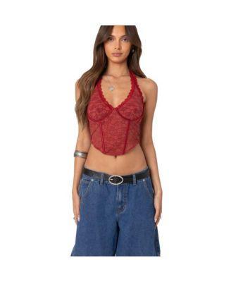 Edikted Womens Chica lace halter corset top Product Image