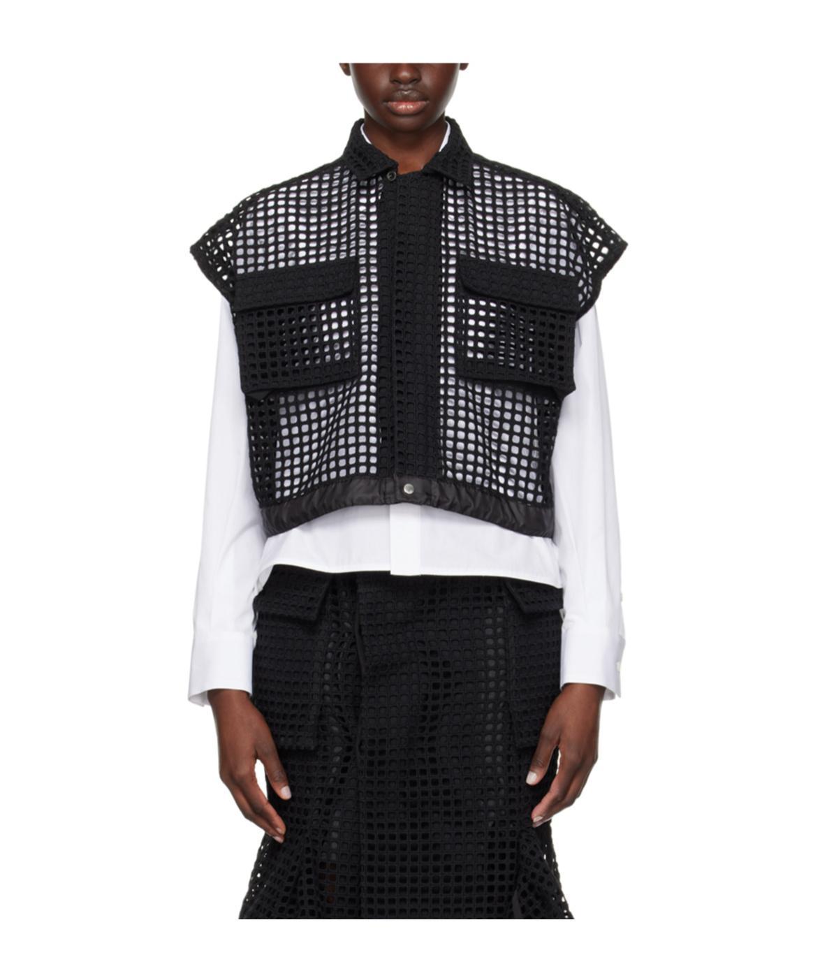 SACAI Fully-perforated Cropped Blouse In Black Product Image