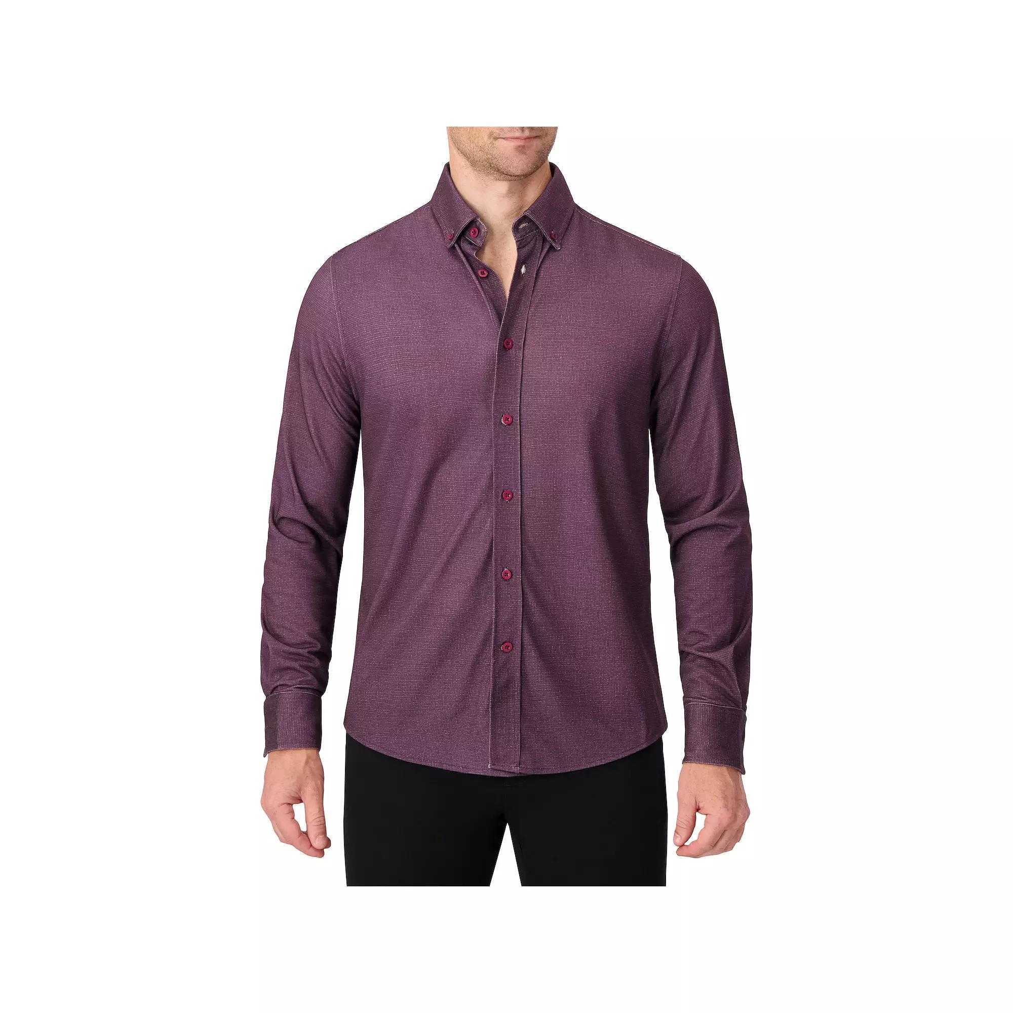 Men's Report Collection Long Sleeve Pique Print Fitted Button-Up Shirt, Size: Medium, Grey Product Image