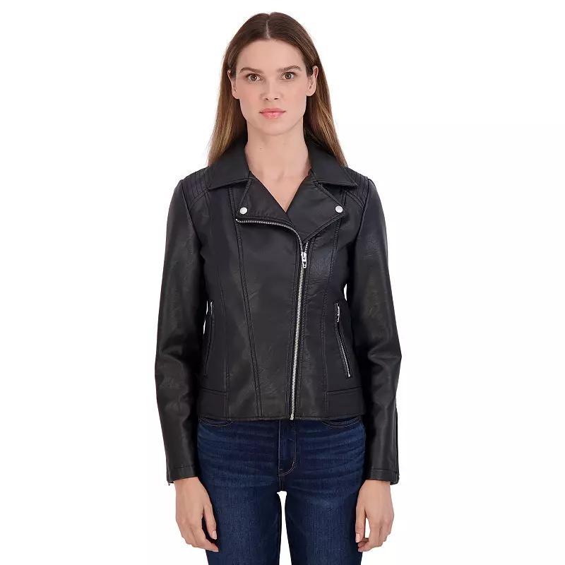 Women's Sebby Collection Faux-Leather Moto Jacket, Size: Large, Red Product Image