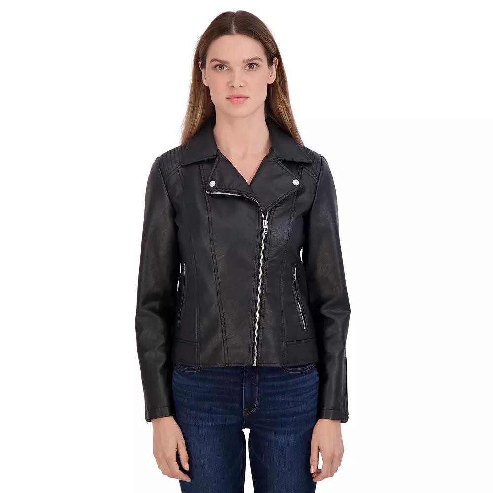 Women's Sebby Collection Faux-Leather Moto Jacket, Size: Large, Red Product Image