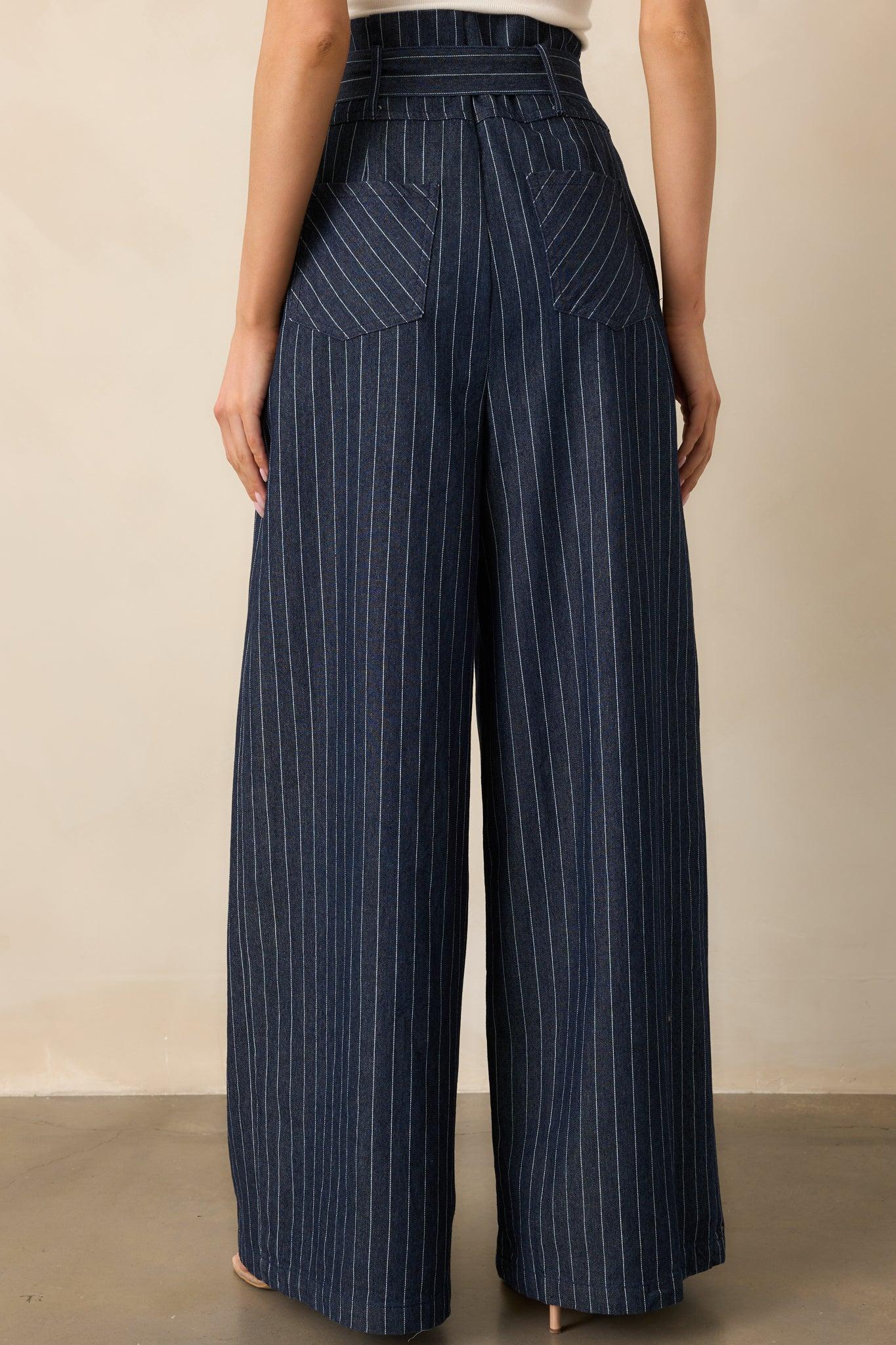 So In Sync Dark Wash Pinstripe Wide Leg Jeans Product Image