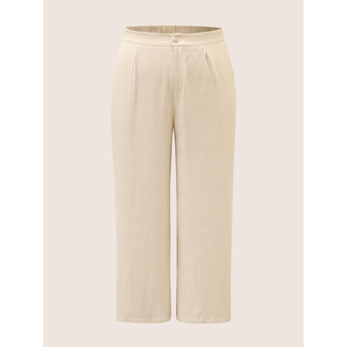 Plus Size Solid Side Seam Pocket Wide Leg Pants Women Apricot Casual Wide Leg High Rise Everyday Pants BloomChic 18-20/2X Product Image