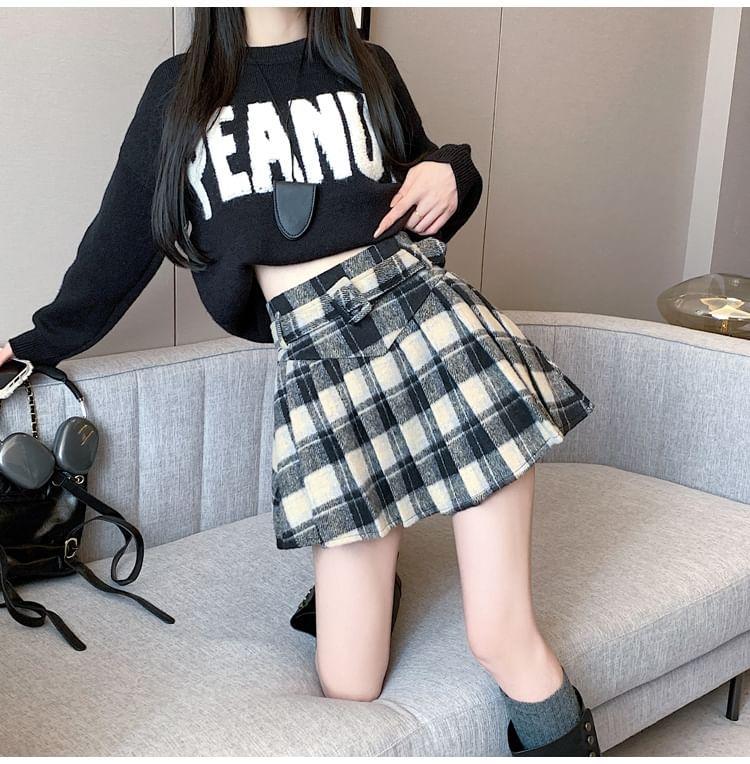High Rise Plaid Mini Pleated A-Line Skirt Product Image