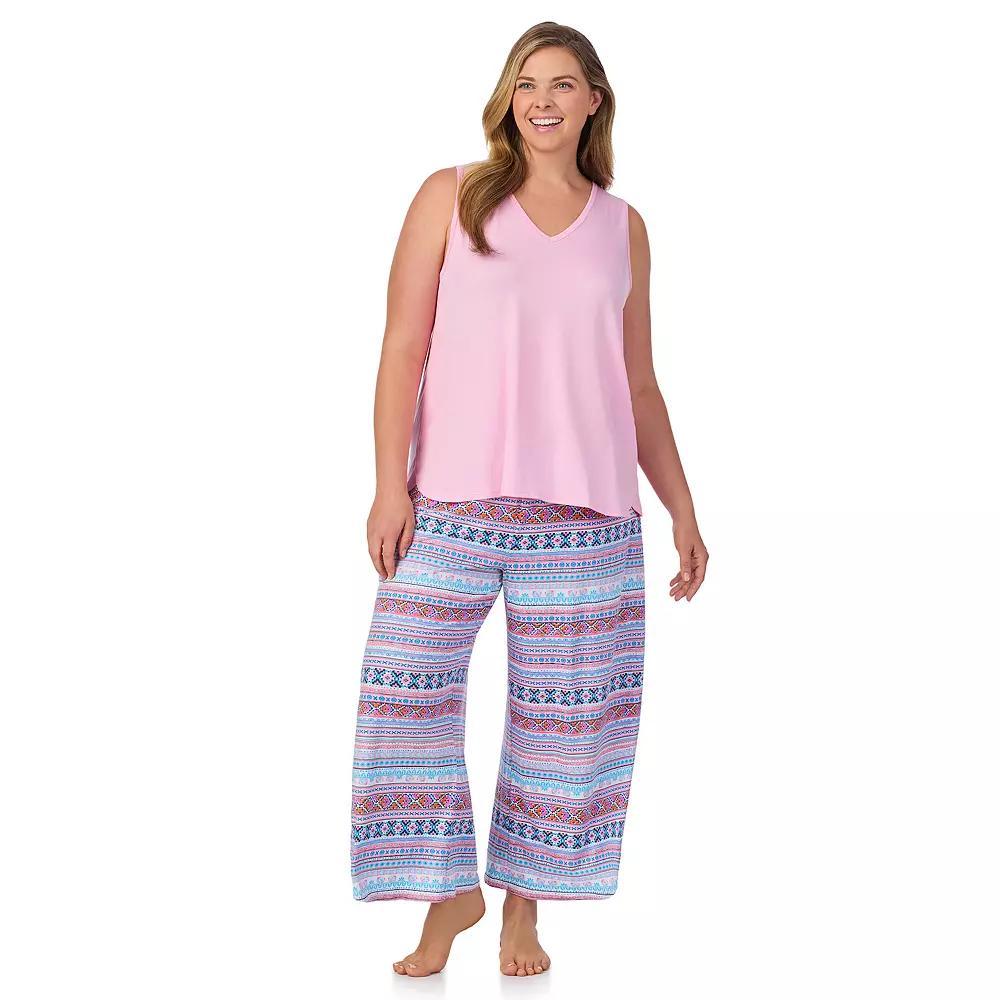 Plus Size Cuddl Duds 2-Piece Sleeveless Pajama Top & Wide Leg Pajama Pants Set, Womens Ivory Fairisle Product Image