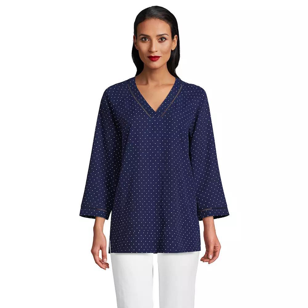 Women's Lands' End Rayon 3/4 Sleeve Tunic Top, Size: Small, Blue Pin Dot Product Image
