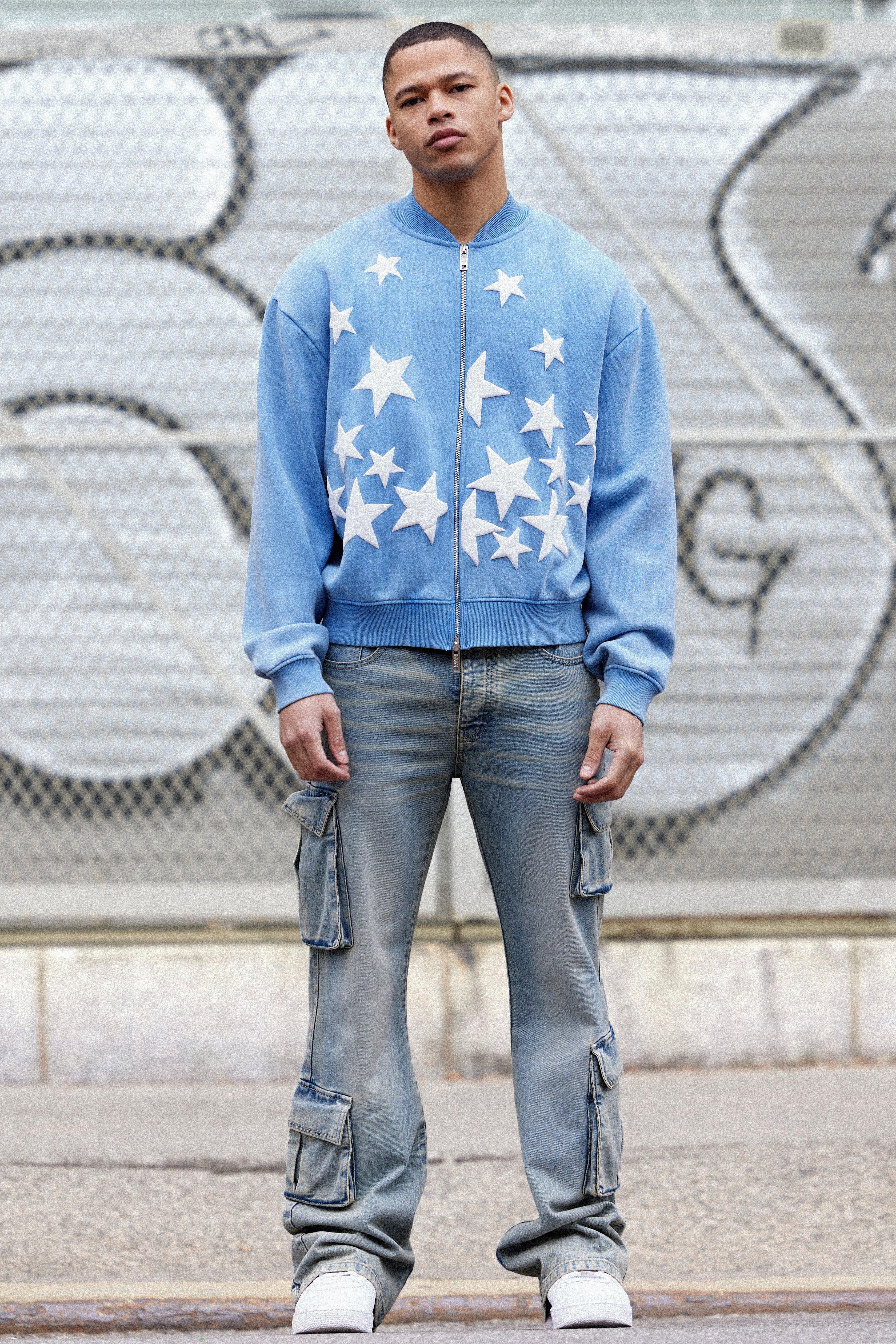 Mens Baggy Fit Cargo Jeans - Blue Product Image