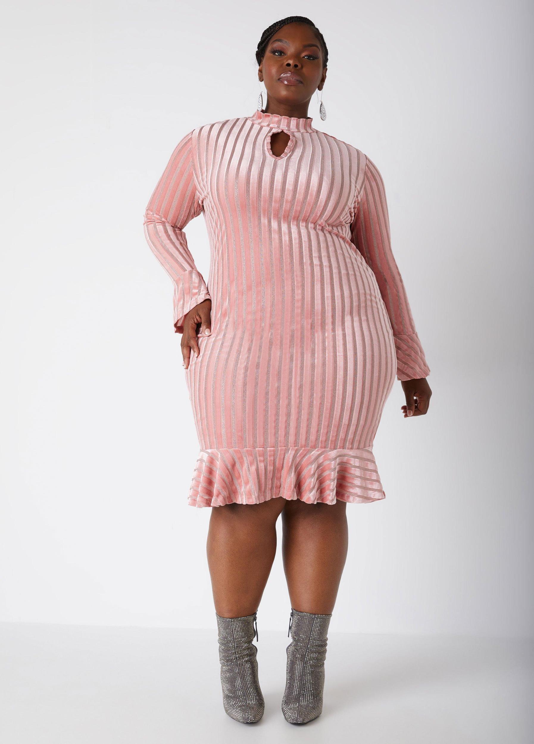 Plus Size Flounced Lurex Velveteen Dress Ashley Stewart Product Image