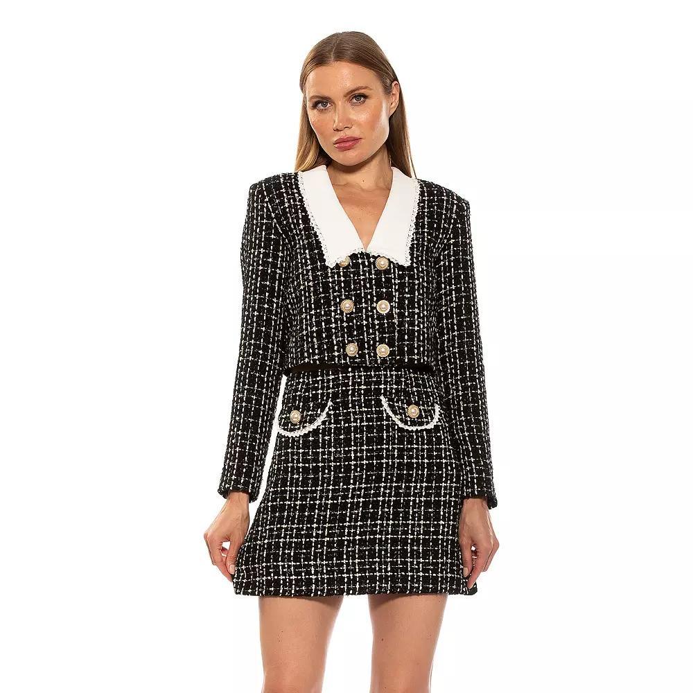 Women's ALEXIA ADMOR Aurelia Drop Lace Collar Cropped Tweed Jacket, Size: 6, Black White Product Image