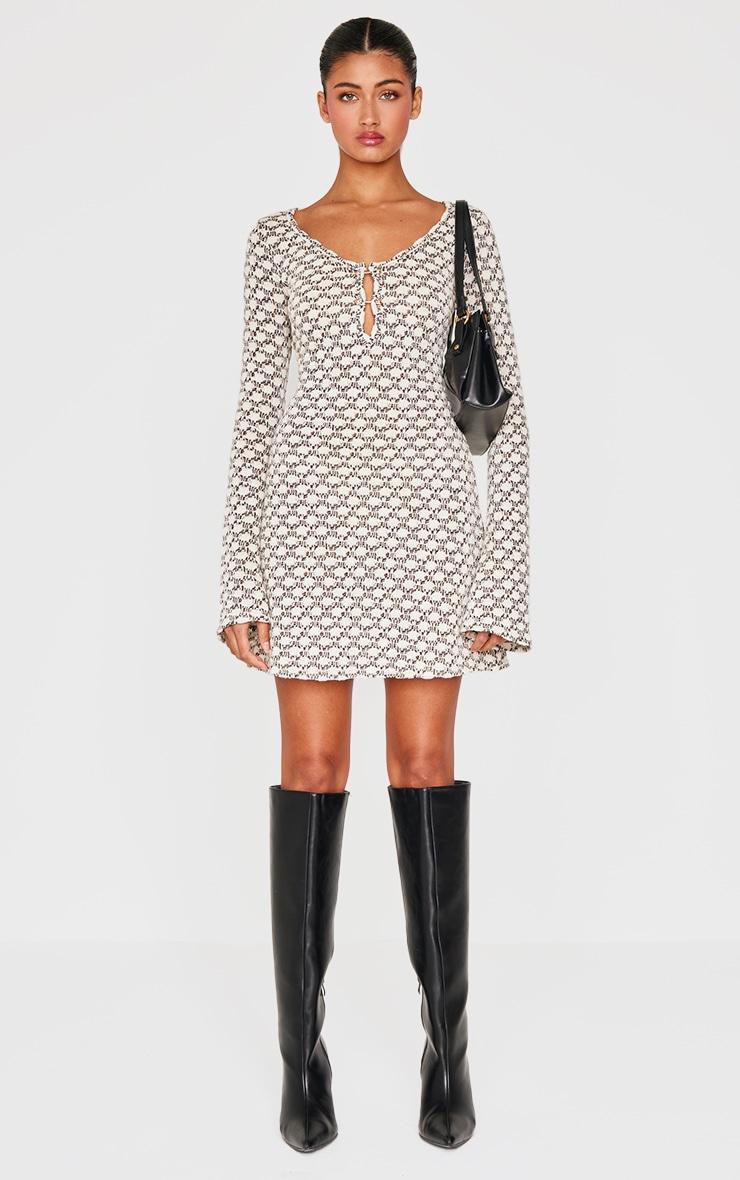 Cream Textured Gold Trim Detail Shift Dress Product Image