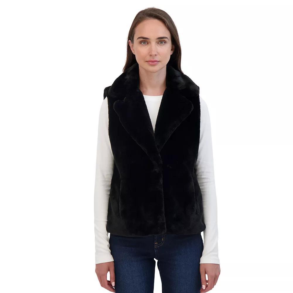 Women's Sebby Collection Faux Fur Snap Front Vest, Size: Small, Black Product Image