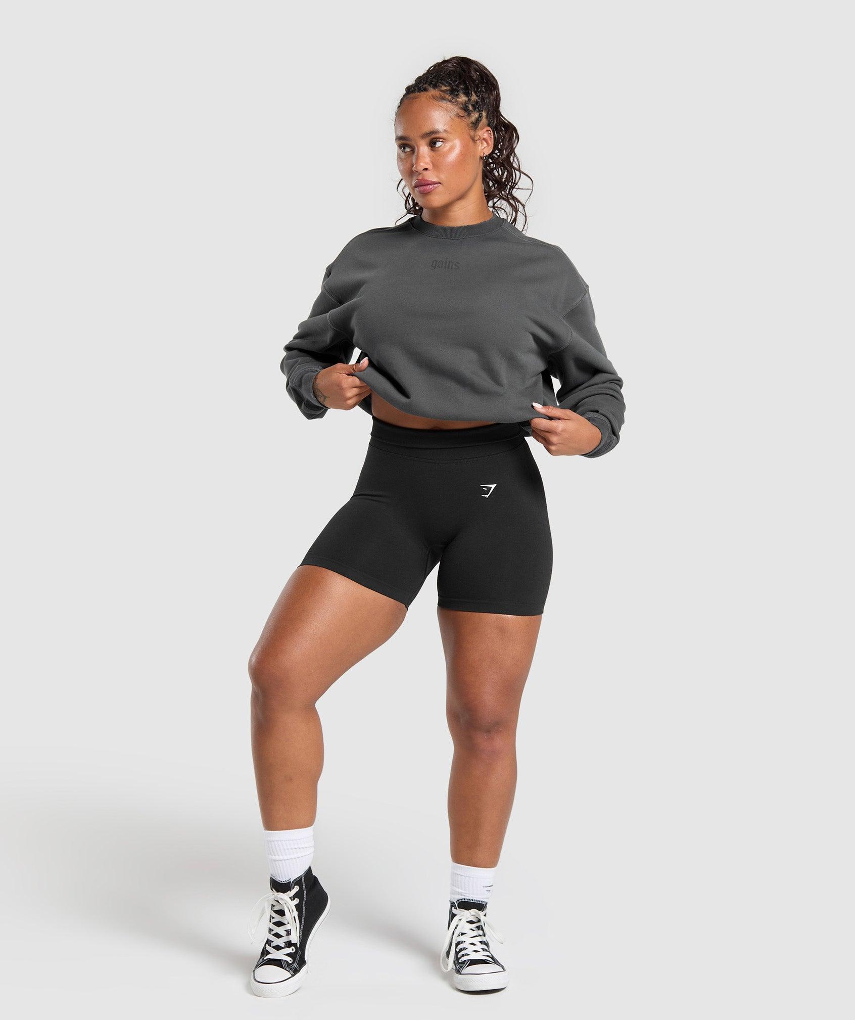 Gymshark Gains Washed Loopback Crew Neck - Asphalt Grey/Black Female Product Image